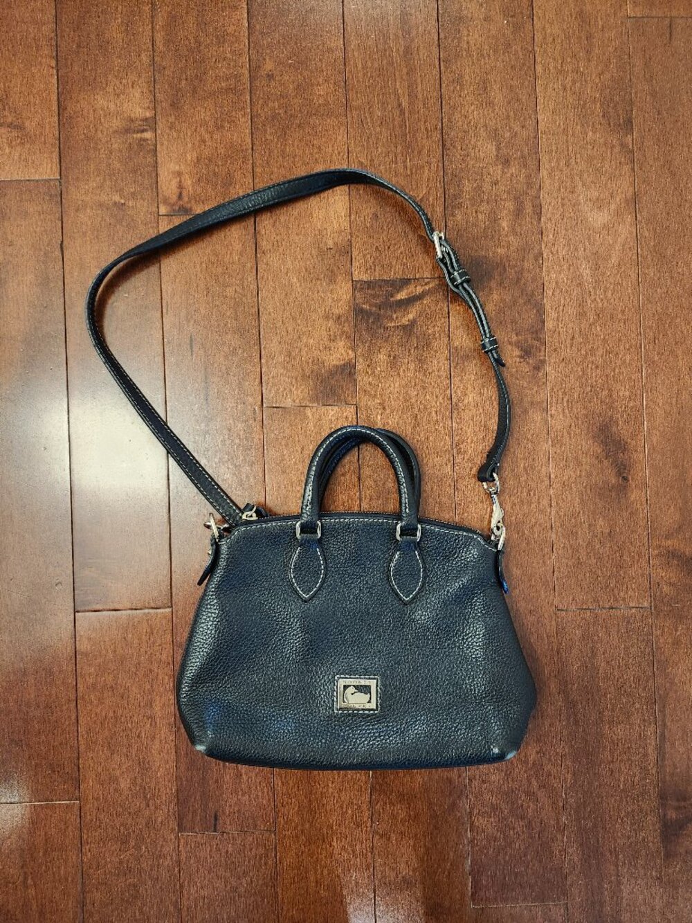 Dooney & Bourke Black Pebbled Leather Satchel with Crossbody Strap